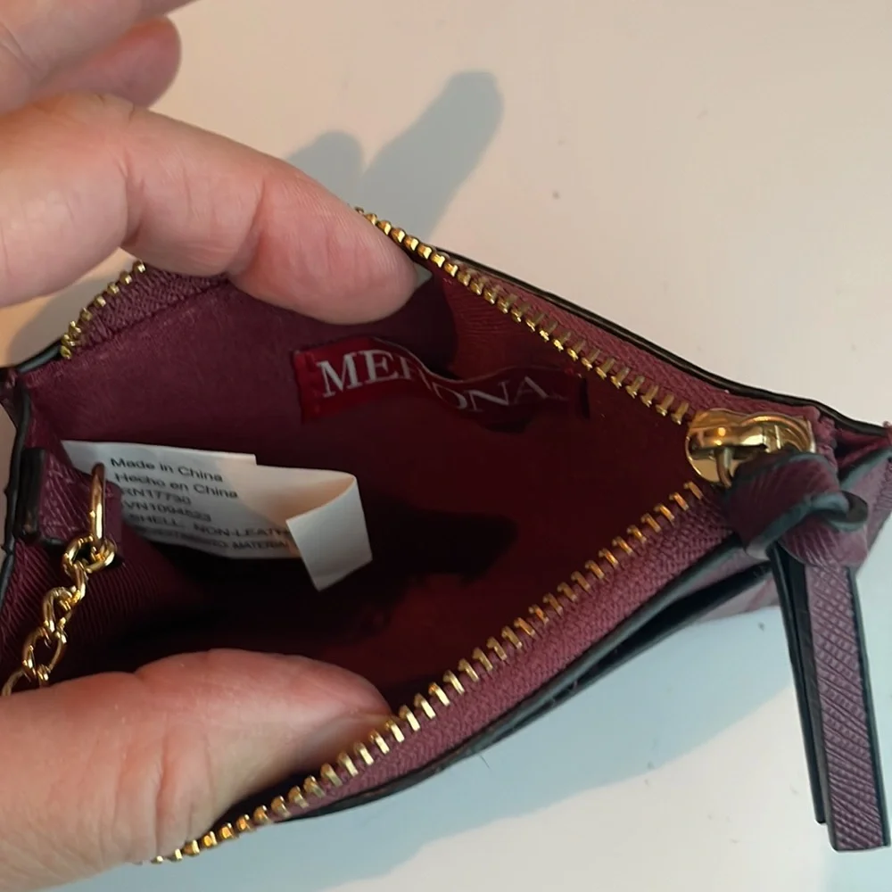 Burgundy wallet coin purse keychain Leather zippers pocket red